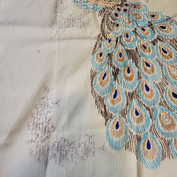 Vintage Peacock Embroidery Project Pure Linen Unfinished Project Started - Picture 6 of 9